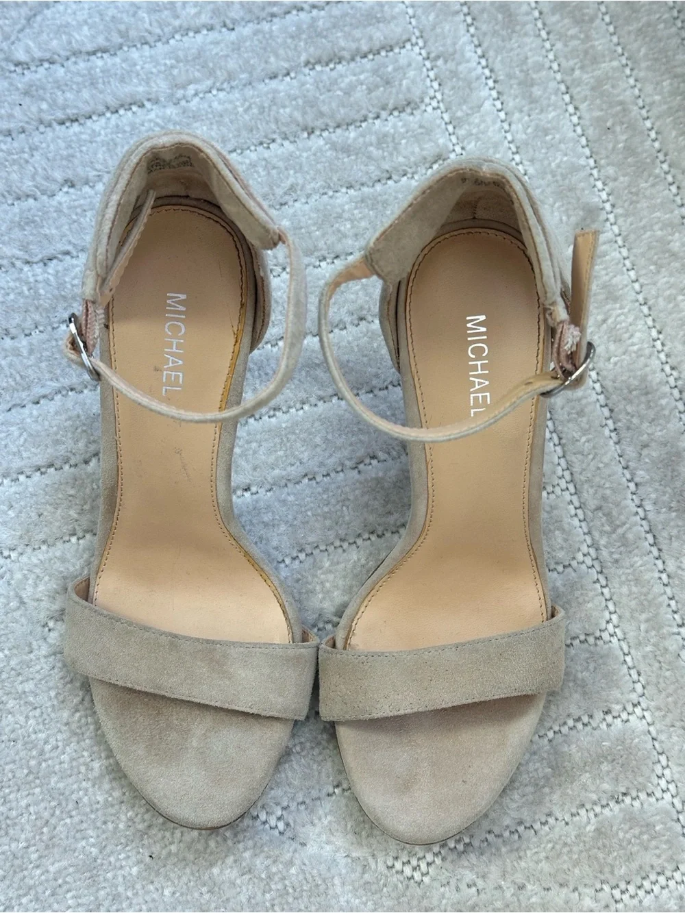 MICHAEL Michael Kors Neutral Beige Suede Ankle-Strap Stiletto Heels
